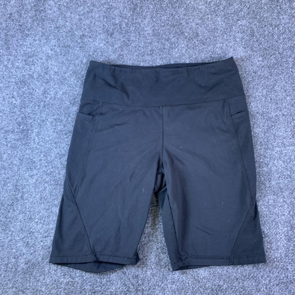 Danskin Bike Shorts Women Large Black Stretch Side Pockets High-Waisted Athletic